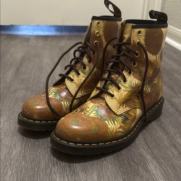 Martens x National Gallery Van Gogh Sunflower Print Combat Boots